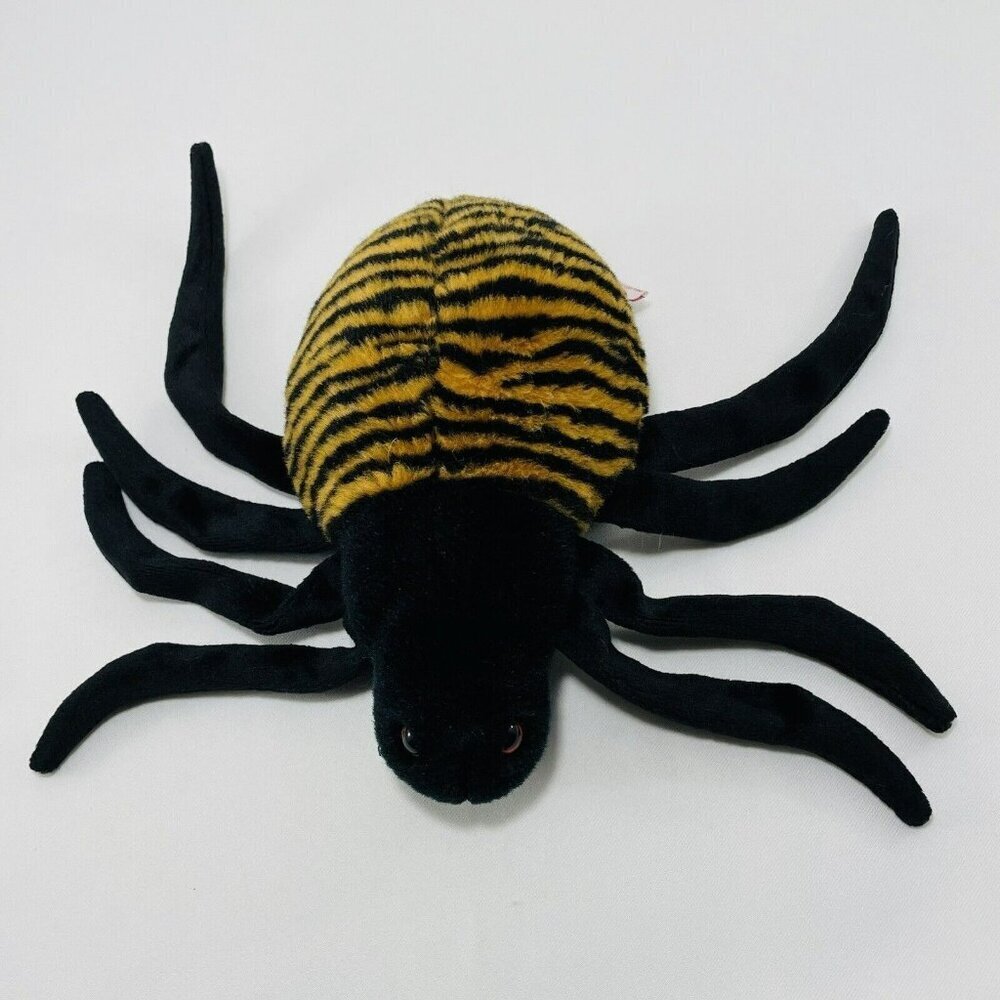 Vintage Ty Beanie Buddy Spinner Spider Halloween Plush Toy Big Legs Black Yellow